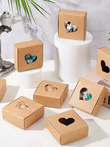 10个心形牛皮纸礼品盒，镂空设计 - 可折叠心形饼干和肥皂包装盒 - 适用于DIY工艺品和小件珠宝包装，牛皮纸盒，心形，礼品包装 - 卡其色 - 查看 1