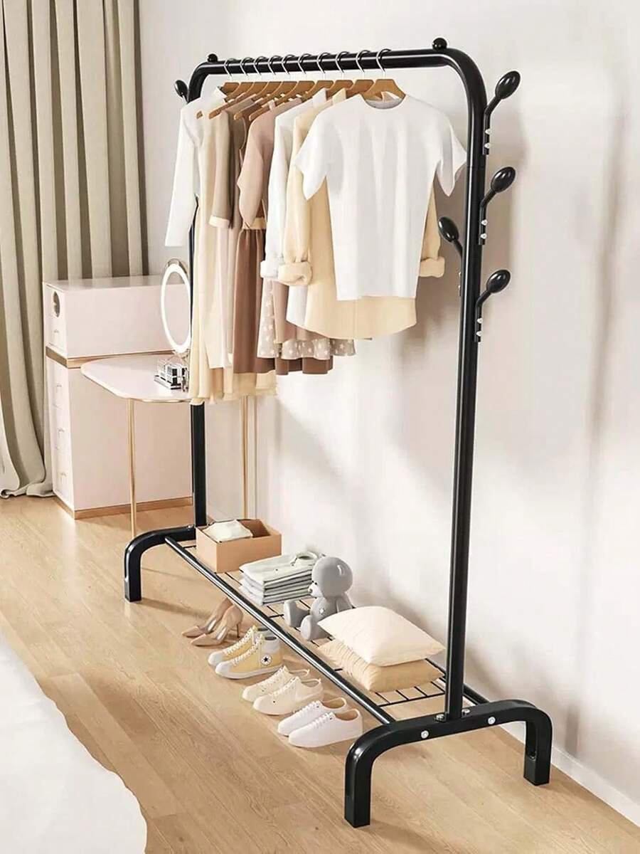 Perchero Resistente 125x43x154cm, Perchero Burro Metálico, Perchero Autoportante De Pie, Estante De Ropa De Dormitorio Multifuncional, Vestidores Armarios Abiertos, Carga Máxima 50kg - Negro - Ver 1