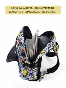 Shark Print Large Capacity Backpack For Teenagers, Minimalist Personalized Casual Daypack, Lightweight Breathable Printed Backpack For Summer, All-Over Random Printed (All Webbing Printed Letters Random) Travel Bag - Multicolor - View 6