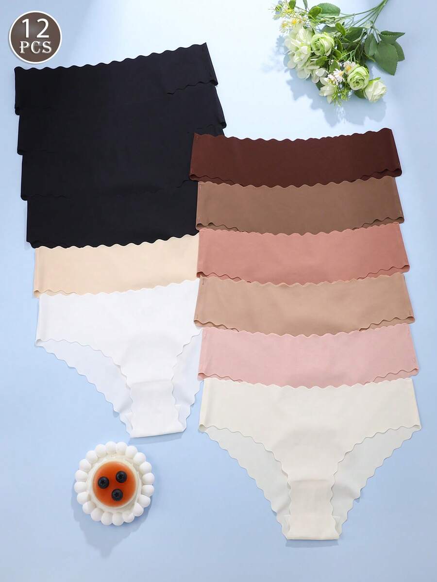 12pcs/Set Seamless Hipster Panties For Women, Minimalist Solid Color, Soft & Comfortable, Suitable For Daily Wear And Dates - Multicolor - View 1