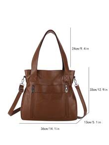 1 件复古大容量手提包，复古 PU 单肩斜挎包，女士休闲手提包和钱包 - 棕色 - 查看 3