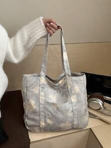 Nueva bolsa de tote de gran capacidad con estampado floral casual, adecuada para uso diario, trabajo, ocio, citas, regalo, mochila de estudiante universitaria de mujer