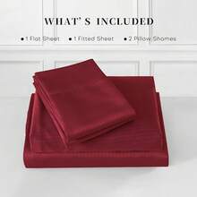 4PCS Full Size Bed Sheet Set, 17 Deep Pocket, 1 Flat Sheet, 2 Pillowcases, Wrinkle-, Shrink & Fade Resistant, Holiday,, Soft & Cozy Bed Linens - B-th-勃根地紅 - 查看 7