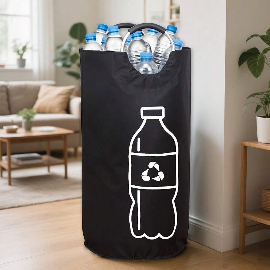 大容量可折叠回收桶 - 圆柱形敞口设计，多用途塑料瓶收纳篮，节省空间可折叠整理箱，经久耐用，易于清洁，无需用电，家用垃圾桶