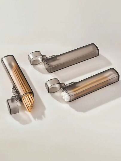 3 piezas Bolsas de almacenamiento de palillos y bastoncillos de algodón de plástico transparente portátiles, bolsas organizadoras de viaje a prueba de fugas, diseño de cilindro de metal, caja organizadora de escritorio pequeña, adecuada para camping y actividades al aire libre, bolsas de contenedor de plástico transparente modernas y minimalistas portátiles, bolsa de cosméticos, bolsa de aseo, caja organizadora de escritorio, bolsa de cosméticos, bolsa de cosméticos, caja de almacenamiento de cosméticos.