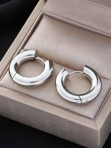 1 Pair Fashionable Minimalist 4mm Stainless Steel Hypoallergenic Hoop Earrings - Silver - View 10
