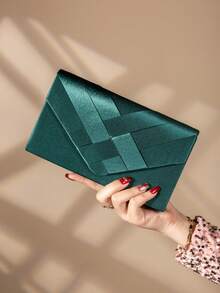 Fashionable Synthetic Leather Envelope Clutch Bag, Evening Party Handbag With Strap - Green - View 8