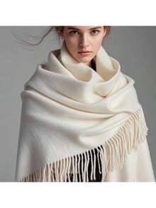 Thick Long Shawl/Blanket, 280g - White - View 4