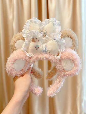 1pc Cute Plush Bread Bear Ear Headband, Hair Clip For Girls, Photo Shoot, Face Washing, Hair Accessory, Hair Band, Hair Hoop