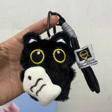 1个可爱草莓黑猫毛绒吊坠钥匙扣玩偶背包挂件 - 黑色 - 查看 14
