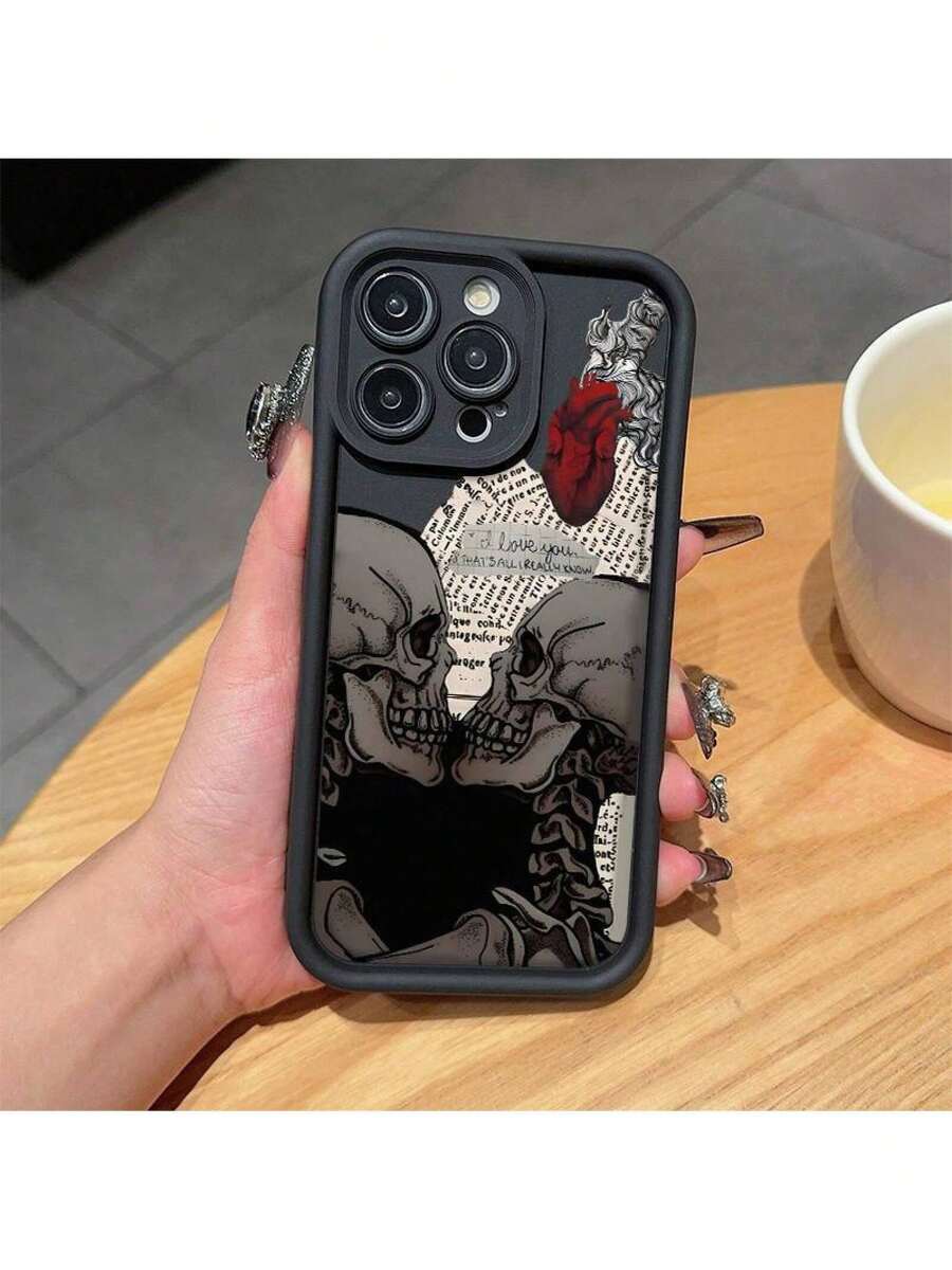 Funda de Teléfono con Patrón de Calavera Vintage, Protector de Teléfono Decorativo de TPU a Prueba de Golpes, Accesorios de Moda para Teléfonos Compatibles con la Serie 7 11 12 13 14 15, Funda Protectora para Celular, Smartphone Negro Funda para smartphone con diseños variados - Negro - Ver 1