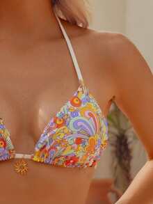 wohenmeili Bộ bikini hở lưng thắt nút họa tiết hoa gợi cảm dành cho nữ, phong cách nghỉ dưỡng trên bãi biển - Nhiều màu - Xem 4