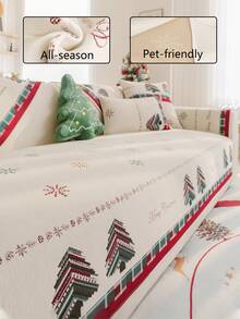1PC Christmas Style Sofa Cover, Soft Comfortable Skin-Friendly, Can Be Spread Or Covered, Machine Washable And Hand Washable, Pet Furniture Protector Sofa Cover, Suitable For All Seasons, Holiday And Daily Use For 2/3/4 Seat Sofa (Multiple Sizes Available) Autumn Decor, Room Decor, Back To School, School Supplies, - Beige - View 3