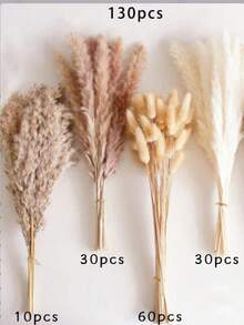 蓬松的蒲苇草混合兔尾干花花束，圣诞节和万圣节家居花瓶房间客厅装饰，花园装饰品，人造花，蒲苇草，芦苇，婚礼节日装饰，派对用品 - 彩色 - 查看 3