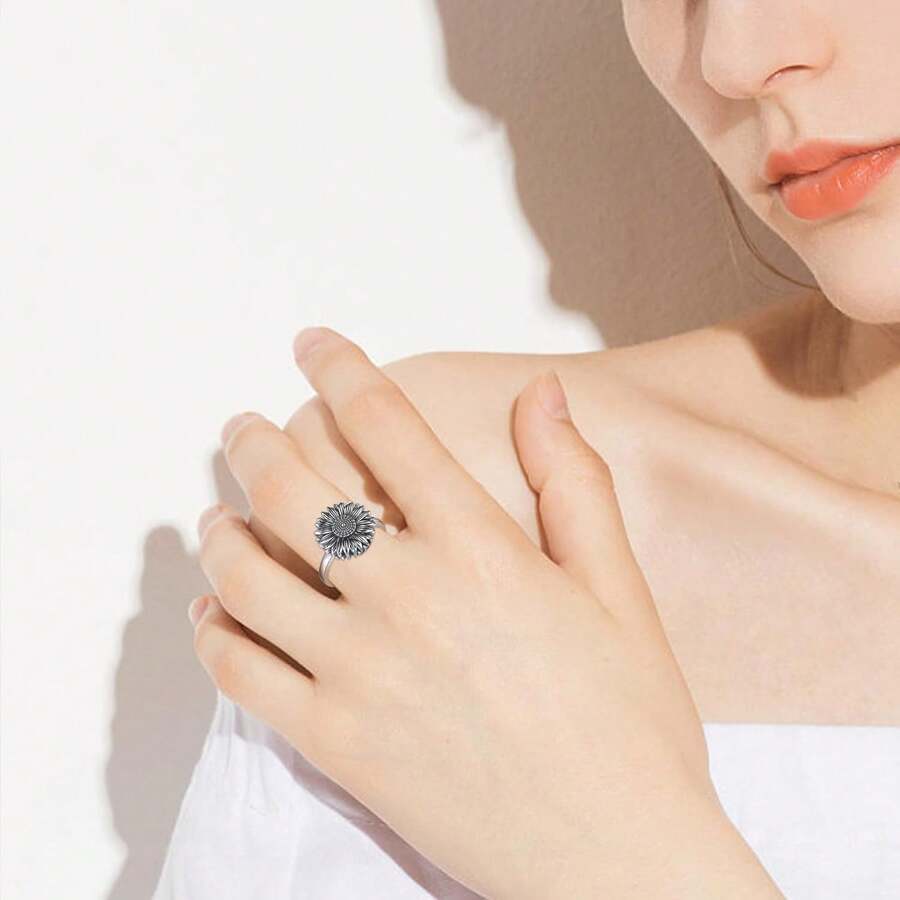 Anillo de urna de árbol de la vida para cenizas de plata de ley 925 con nudo celta para árbol genealógico, joyería conmemorativa de recuerdo siempre en mi corazón, anillo de cremación para mujeres y hombres - Girasol - Ver 1