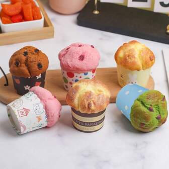 Realistic Slow Rebound Paper Cup Puff Cake Bread Model, Stress Relief Squeeze Toy, Suitable For Party Decoration, Tabletop Display, Dessert Counter Sample Exhibition