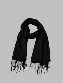 1pc Solid Color Men Scarf, Knit Tasseled Long Scarf/Neck Warmer For Autumn And Winter, Versatile Boyfriend Gift Men AccessoriesMen Scarves - Black - View 10