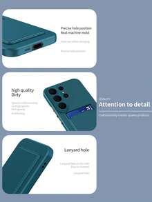 Hadaasi 1pc Deep Green Detachable Card Slot Liquid Silicone Soft Touch Contrast Color Button Slim Cute Phone Case Compatible With Apple, Compatible With Galaxy, 13T, Compatible With Redmi, Compatible With Honor,International Version, Not The Domestic Version - Dark Green - View 11