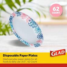 Glad - Platos de papel desechables redondos para todas las ocasiones a prueba de remojo a prueba de cortes platos desechables resistentes para microondas 8.5 pulgadas de diámetro 62 unidades de - Rosa Redondo - Ver 3