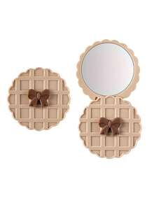 Cute Waffle Shaped Double-Sided Compact Mirror, Portable Makeup Mirror With High-Definition Reflective Surface For Touch-Ups, Rotatable Round Mirror For Women - Multicolor - View 10