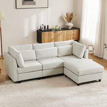 Modern Design, Upholstered Furniture, Sofa, Three-Seater Sofa, Living Room Sofa, Corner Sofa With Footstool, L-Shaped Corner Sofa, Video Available - 米色 - 查看 7