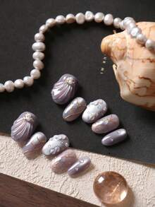 10 piezas de uñas postizas acrílicas con degradado de color púrpura aurora, efecto ojo de gato, diseño de sirena, para uso diario en la oficina. Incluye 1 hoja de pegatinas adhesivas y 1 lima de uñas mini.