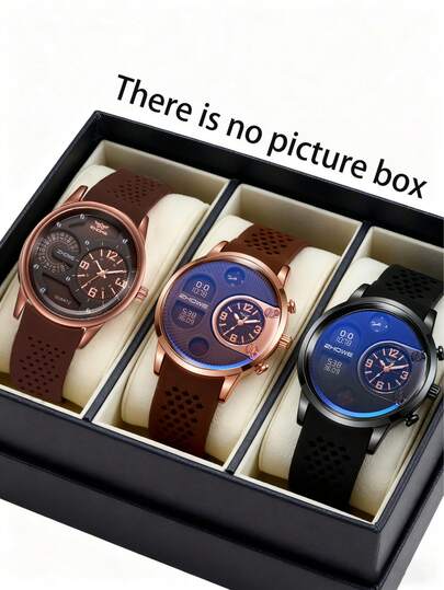 3pcs/Set; Men's Essential! Double Display Men's Quartz Watches; Rose Gold / Black, Multiple Colors Available; Personalized Dial; Quartz Movement Suitable For Daily Matching, Birthday, Gift For Men, Anniversary, Black Five Big Promotion, Year-End Big Promotion, Net One, Halloween Big Promotion And Holiday Gifts Without Gift Box.