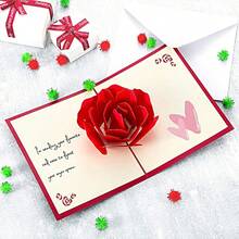 1pc 3D Romantic Rose Greeting Card, Creative Wedding Invitation, Valentine's Day Card - Single Piece - View 2