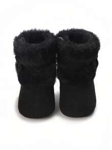 女婴纯色蝴蝶结雪地靴，新生儿软底舒适学步靴，冬季