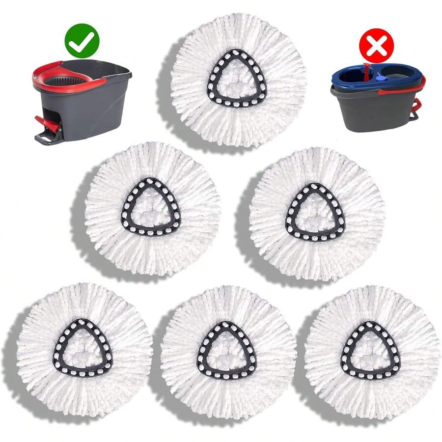 6 Pack Mop Head Replacements For O-Cedar, Spin Mop Replacement Head Compatible With Easywring 1-Tank Mop Refill, Microfiber, Machine Washable, Easy To Replace, Deep Cleaning - 白色 - 查看 1