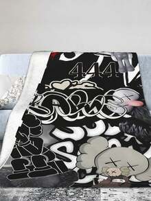 Kawss Kawaii Kaw Blanket The Ultimate Anime Fan Gift - Luxuriously Soft Flannel Blanket, Cartoon Printed Throw For Home, Camping, Travel, Perfect For Christmas & Birthdays - màu đen - Xem 1