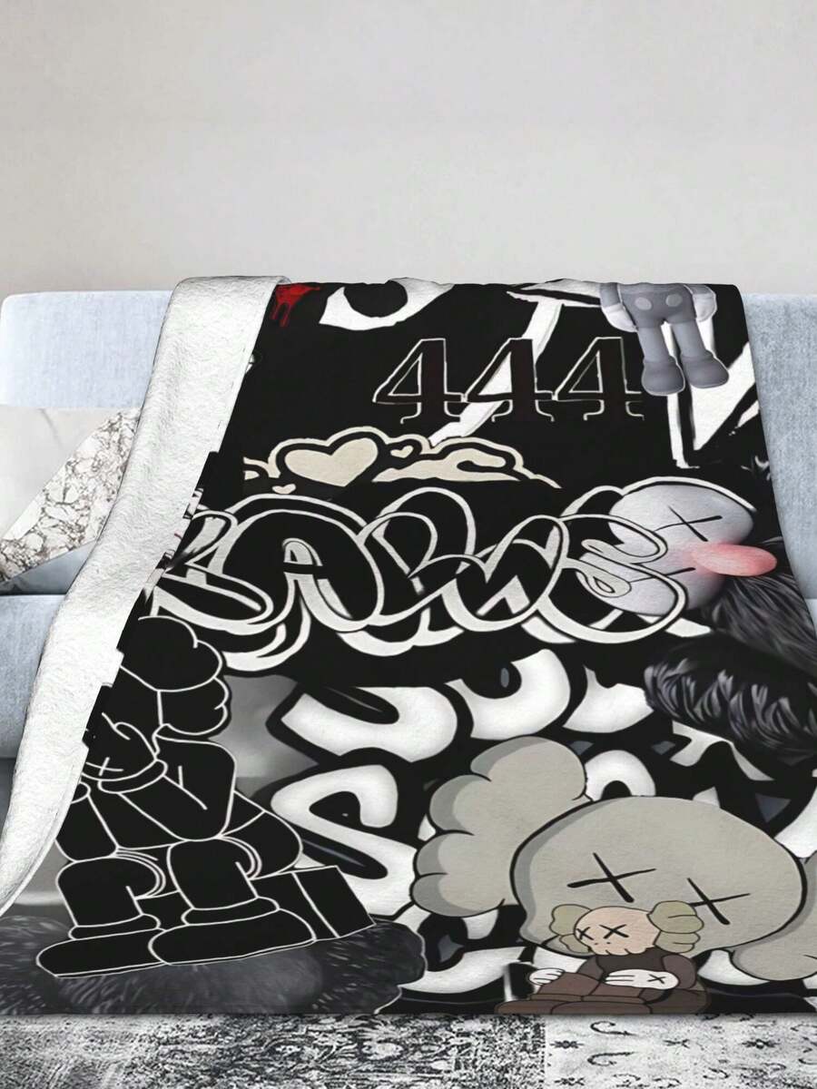 Kawss Kawaii Kaw Blanket The Ultimate Anime Fan Gift - Luxuriously Soft Flannel Blanket, Cartoon Printed Throw For Home, Camping, Travel, Perfect For Christmas & Birthdays - màu đen - Xem 1