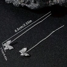 1对长款水晶叶子耳钉，叶子饰品 - 銀色 - 查看 4