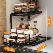 Organizador Bajo del Fregadero con Deslizamiento Ajustables Estante Organizador de Fregadero Cocina y Baño Extraíble para Gabinete 2 Niveles Cajón Deslizante Metal Especieros para Cocina - 1Pieza - Ver 2