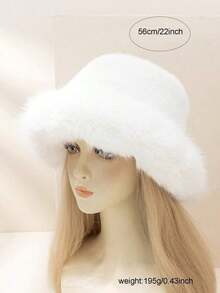 Cute 1pc Women's Fashionable Plain Plush Warm Winter Bucket Hat Outdoor Activities - trắng - Xem 4