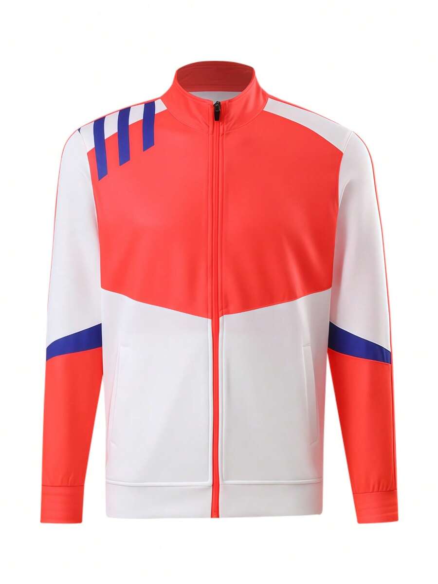 男士户外运动休闲拉链夹克 - 带拉链口袋，长袖，适合户外运动、徒步、网球、骑行、度假、健身、聚会、休闲外出，秋冬季保暖，运动休闲风格 - 紅色 - 查看 1