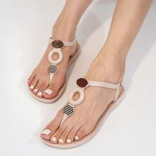 Women's Summer New Roman Style Sandals, Fashionable Lady Design Flat Flip Flops For Beach Holiday - Apricot - View 11