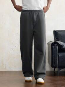 Men's Casual Loose Sports Sweatpants - Elastic Waist With Drawstring, Thermal Lined, Side Pockets & Trimmed Edges Spring And Autumn Christmas Gift For Boyfriend Old Money - Dark Grey - View 2