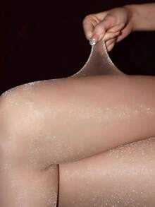 1pc Women's Ultra-Thin Shiny Glitter Sexy Stockings - Suitable For 132lbs Women - Apricot - View 14