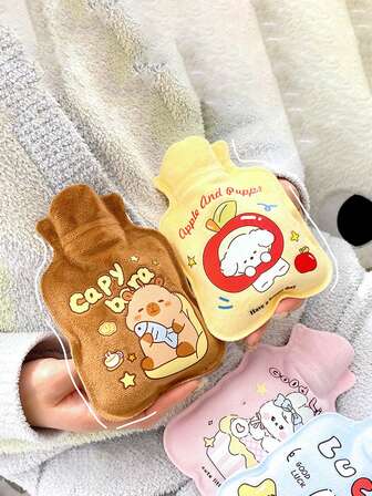 1个迷你卡通热水袋，学生专用，可爱手持暖宝宝，小巧便携，高密度PVC材质