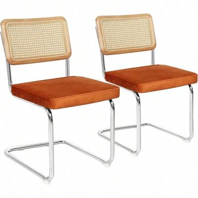 Dining Chairs Set Of 2 Reading Seating Soft Velvet Kitchen Chairs Home Furniture For Dining Room Living Room Coffee Reception 49cm Seat Height Orange