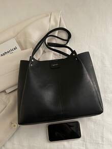 New Elegant Patchwork PU Leather Tote Bag, Simple Fashion Foldable Large Capacity Handbag For Women, Daily Work Commute Travel Casual Bag, Great Gift For Mom