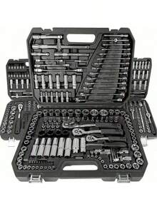 151/46pcs Comprehensive Mechanical Tool Set - 1/4", 3/8", 1/2" Deep And Standard Sockets, Ratchet Wrench Set, S2 And CR-V Sockets, Automotive Repair And Home Mechanic Kit, Including Combination Wrenches, Accessories And Storage Box