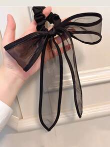 1pc Women's Black Velvet Bow Hair Scrunchie, Suitable For Daily Use ,Ponytail Holders ,Hair Elastics ,Hair Rubber Bands ,Hair Rope - Burgundy - View 6