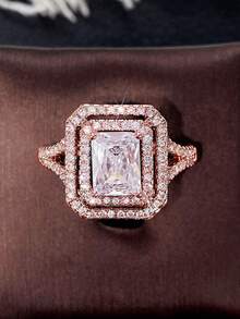 1 szt. Elegancki pierścionek z cyrkonii sześciennej dla kobiet na prezent walentynkowy, biżuteria z obrączką zaręczynową - Różowe złoto - Zobacz 12