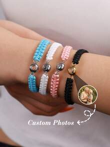 Customized New Projection Bracelet, Stainless Steel Round Photo Bracelet, Colorful Woven Projection Bracelet, Adjustable, Christmas Gift Red Stylish, Fall Fashion, Casual, Contracted, Simple, Unisex Stylish - Style Second-hand Chain - View 6