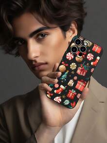 1PC Funda de teléfono TPU con diseño navideño lleno de elementos festivos como regalos, calcetines, bolas de adorno y dulces, estilo alegre y colorido, protección para lente, resistente a caídas, textura mate suave, ideal para amantes de la temporada navideña, personas que buscan un accesorio divertido y lleno de espíritu festivo, regalo especial, compatible con iPhone16/15/14/13/12/11/XS/XR/X/PLUS/PRO/PROMAX, compatible con Galaxy A21/A24/A25/A32/A34/A35/A54/A55, Galaxy S20/S21/S22/S23/S24 Ultra, agarre cómodo, regalo de temporada para amigos, novia, novio, familia - Negro - Ver 5
