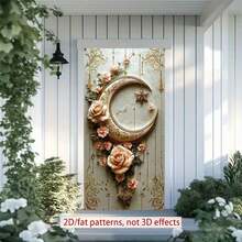 2D Polyester Ramadan Door Banner 1pc Exquisite Crescent - Shaped Wall Decor With Roses And Golden Embellishments Eid Al-Fitr Photo Props And Supplies, Suitable For Muslim Ramadan And Eid Al-Adha Celebrations, Islamic-Themed Holiday Decorations - 1pcs - View 8