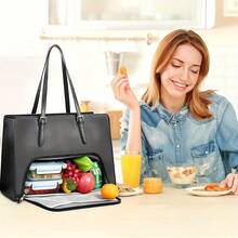 LOVEWE 1-Piece 15.6 Inch Women's Laptop Tote Bag - Insulated Lunch Compartment (Navy Blue) | Christmas Office Briefcase Gift - 黑色 - 查看 3