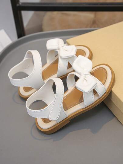Hot Selling! New Girls' White Bow Sandals With Oversized Sweet 3D Bow Decor, Super Soft, Anti-Slip, Breathable, Children's Summer Princess Style Sandals, Comfortable Indoor And Outdoor Beach/Vacation Shoes
